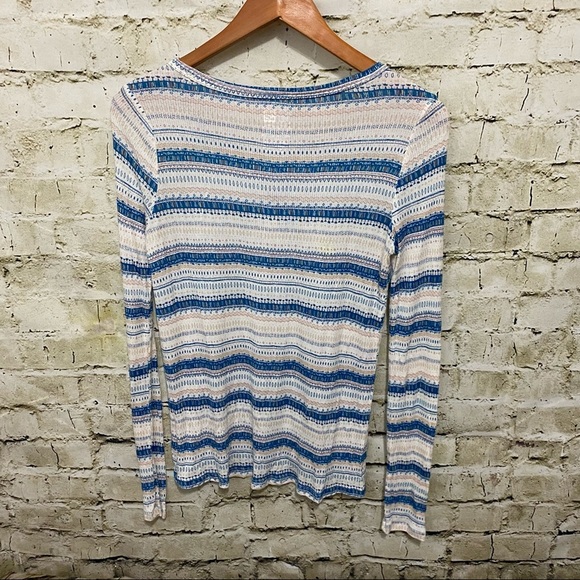 Nollie White Blue Print Long Sleeve Pocket Henley Top - Picture 4 of 6